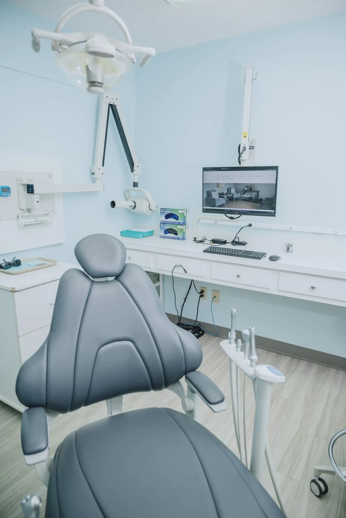 A treatment room at Indigo Dentistry West in West Columbia, South Carolina